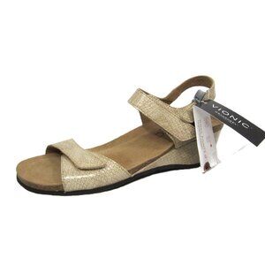 Vionic NEW Size 9 Natasia Wedge Sandals Beige Embossed Snake Print Leather
